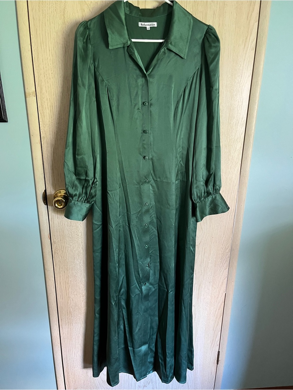 REFORMATION Catalina Green Silk Long Dress Sz 10 - Picture 2 of 12